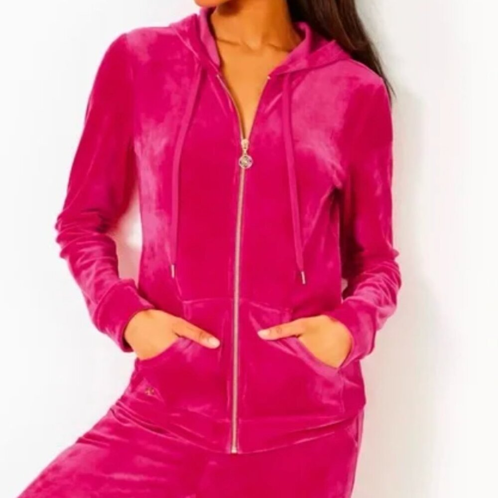 NWT Lilly Pulitzer Larina Velour Zip-Up Hoodie - Size XXL